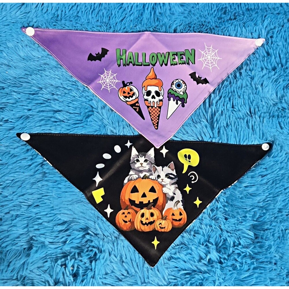 DDuoSnooth Halloween Dog & Cat Bandana/Scarf Polyester Small 13" w/Snap Buttons